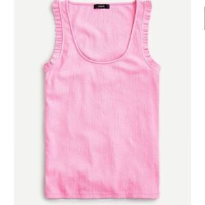 J.Crew Pink Ribbed Tank Top‎ Ruffle Trim Sleeveless Summer Casual Cotton XL